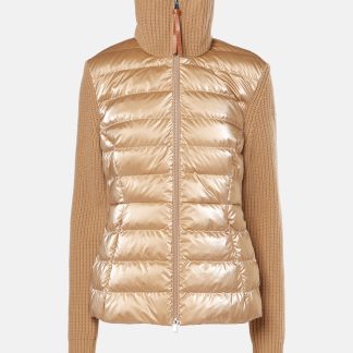 Designer kaufen Moncler Beigefarbene Wolljacke mit Daunenfüllung