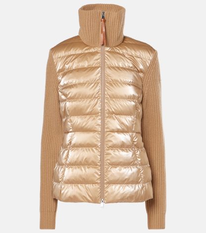 Designer kaufen Moncler Beigefarbene Wolljacke mit Daunenfüllung