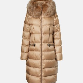 Designer kaufen Moncler Boedic Daunenmantel mit Scherlingbesatz in Grau