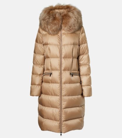 Designer kaufen Moncler Boedic Daunenmantel mit Scherlingbesatz in Grau