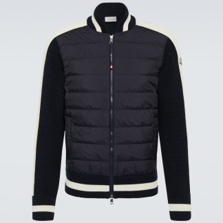 Großhandelsdesigner Moncler Blaue Jacke aus Baumwolle mit Daunenbesatz