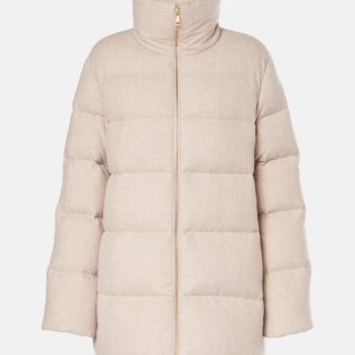 Großhandelsdesigner Moncler Bonaguil Daunenjacke aus Wolle und Kaschmir in Beige