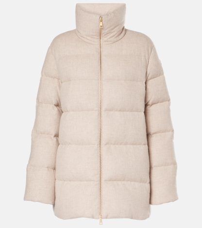 Großhandelsdesigner Moncler Bonaguil Daunenjacke aus Wolle und Kaschmir in Beige