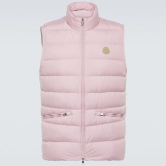 Großhandelsdesigner Moncler Lechtal Daunenweste mit Lederbesatz in Rosa