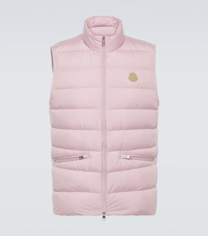 Großhandelsdesigner Moncler Lechtal Daunenweste mit Lederbesatz in Rosa