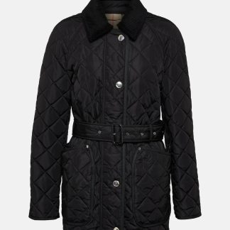 Hochwertiger Designer Burberry Gesteppte Jacke mit Gürtel in Schwarz