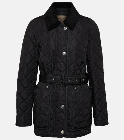 Hochwertiger Designer Burberry Gesteppte Jacke mit Gürtel in Schwarz