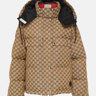 Hochwertiger Luxus Gucci GG Daunenjacke aus Baumwoll-Canvas in Braun