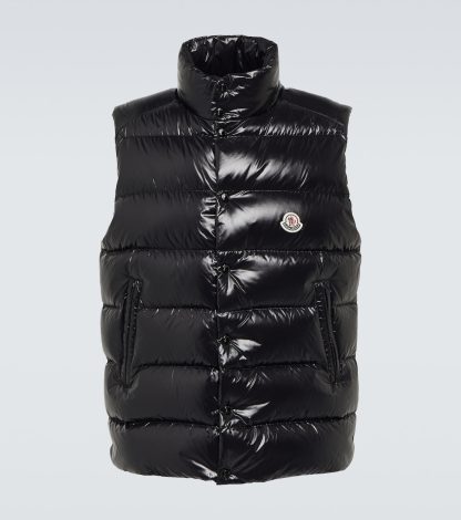 Hochwertiger Luxus Moncler Tibb Logo Daunenweste in Schwarz