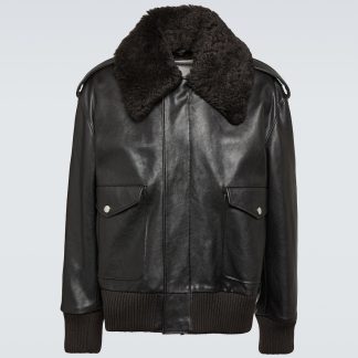 Mode-Luxus Burberry Shearling-Lederjacke in Schwarz