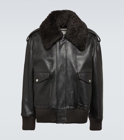 Mode-Luxus Burberry Shearling-Lederjacke in Schwarz