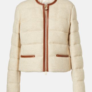 Mode-Luxus Moncler Serinde Daunenjacke mit Lederbesatz in Weiß