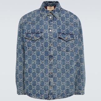 Modedesigner Gucci GG-Jacquard-Jeansjacke in Blau