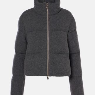 Modedesigner Moncler Breze Daunenjacke aus Kaschmir und Wolle in Grau