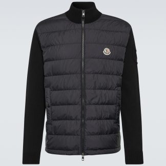 Modedesigner Moncler Schwarze Jacke aus Baumwolle mit Daunenbesatz