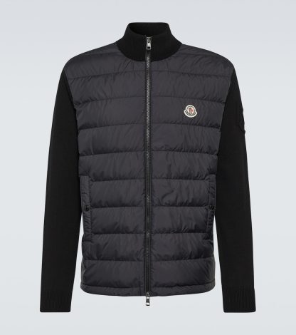 Modedesigner Moncler Schwarze Jacke aus Baumwolle mit Daunenbesatz