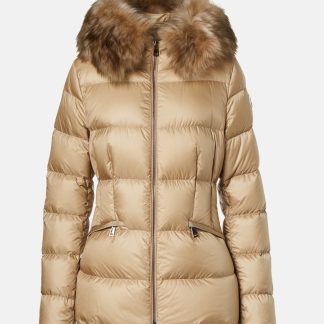 Replik Luxus Moncler Boed Daunenjacke mit Scherlingbesatz in Beige