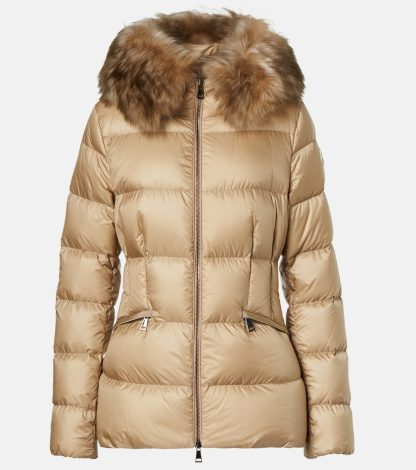 Replik Luxus Moncler Boed Daunenjacke mit Scherlingbesatz in Beige