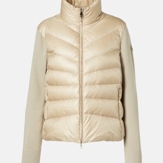 Replik Luxus Moncler Daunenstrickjacke aus Wolle in Beige