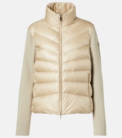 Replik Luxus Moncler Daunenstrickjacke aus Wolle in Beige