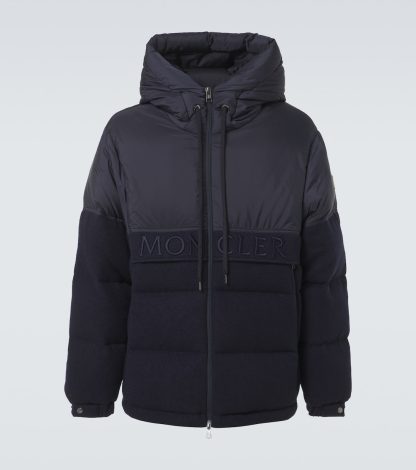 billiger Luxus Moncler Andres Daunenjacke aus Wolle in Blau