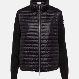 billiger Luxus Moncler Daunenwattierte Strickjacke in Schwarz