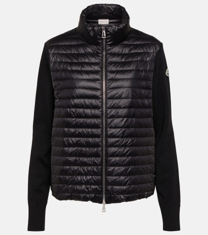 billiger Luxus Moncler Daunenwattierte Strickjacke in Schwarz