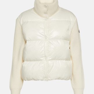 billiger Luxus Moncler Weiße Wolljacke mit Daunenfüllung