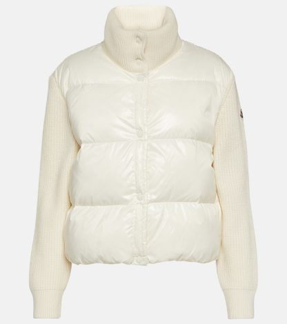 billiger Luxus Moncler Weiße Wolljacke mit Daunenfüllung