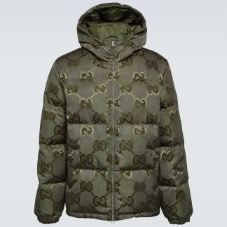 falscher Luxus Gucci Jumbo GG Daunenjacke aus Canvas in Grün