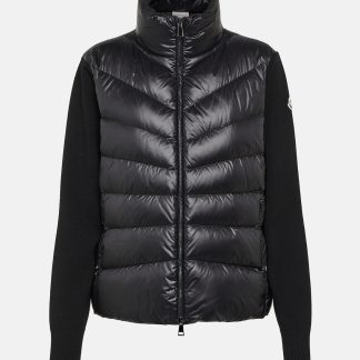 gefälschter Designer Moncler Schwarze Strickjacke mit Daunenbesatz