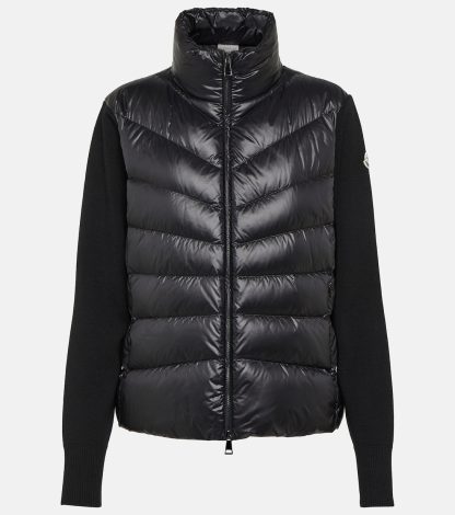 gefälschter Designer Moncler Schwarze Strickjacke mit Daunenbesatz